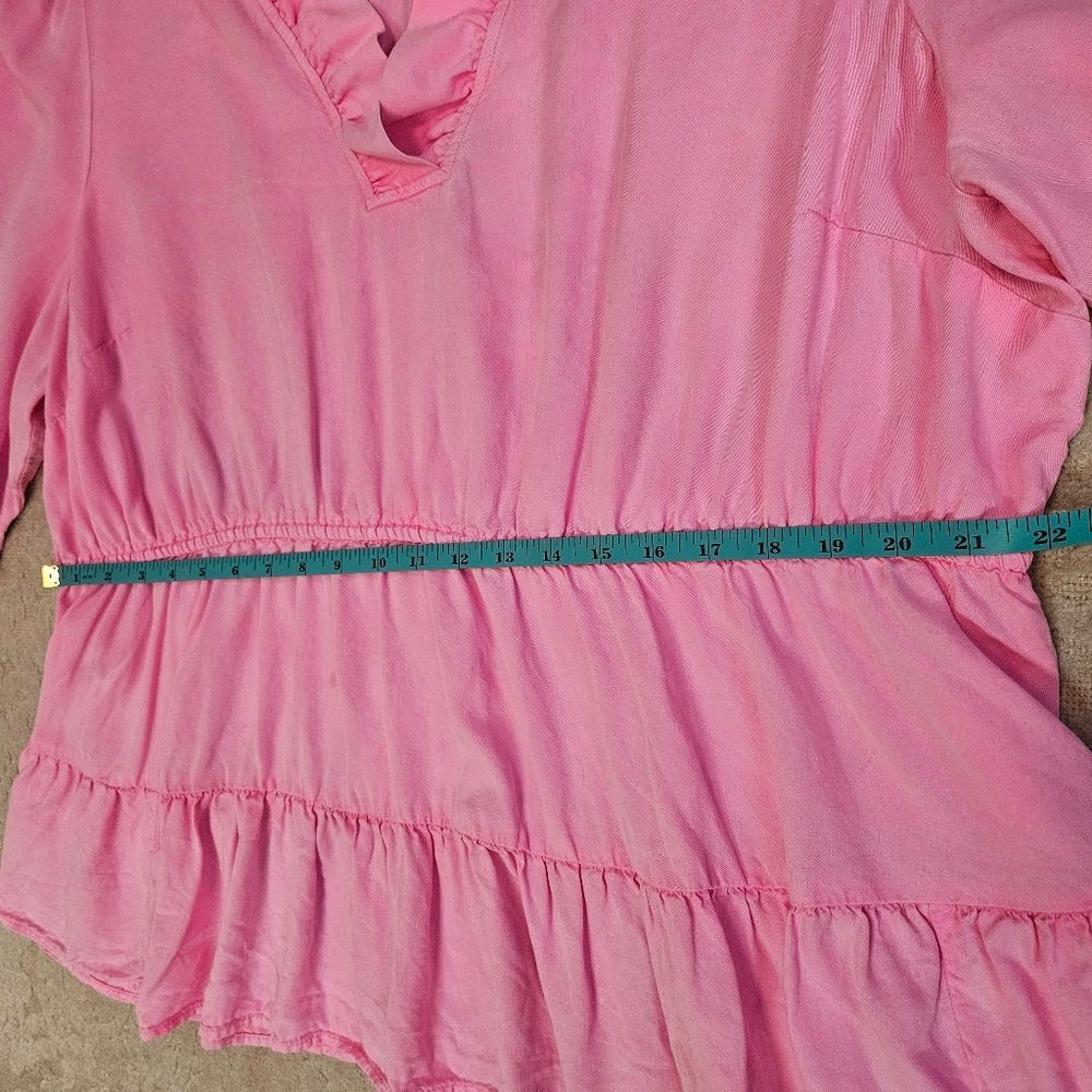 Crown & Ivy Top Women Sz 3X Pink Ruffle V-neck Pullover 100%Tencel Lyocell - Picture 5 of 10